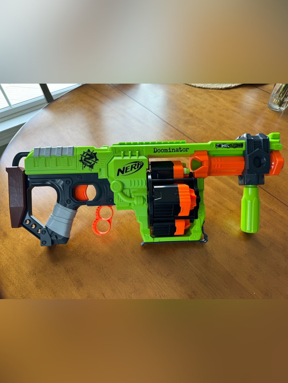 Nerf Doominator Blaster in Neon Green and Orange with Black Drum